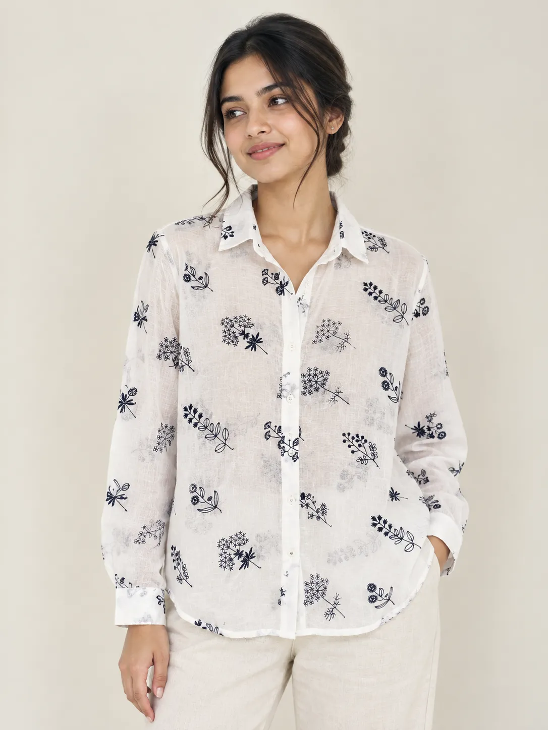 Flora Noir Sheer Shirt